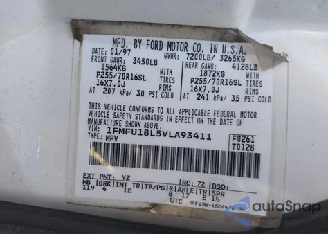 1997 Ford Expedition Eddie Bauer/Xlt z USA, uszkodzony, nr VIN 1FMFU18L5VLA93411